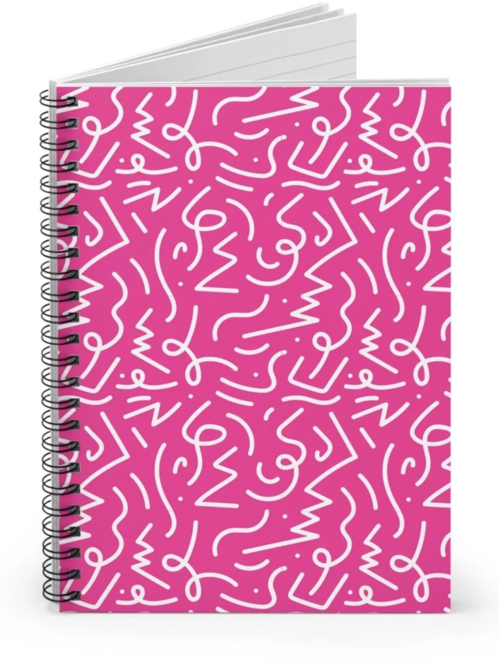 Brand New: Abstract Squiggle Notebook in Hot Pink & White | Spiral Ruled Journal